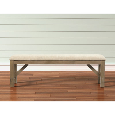 Captivating Wood Fabric Upholstered Dining Bench - Solid Rubberwood, Glazed Pine Brown Finish, Foam Padded Tan Seat, 60 In. L X 16 W 20.25 H H, Assembly Required
