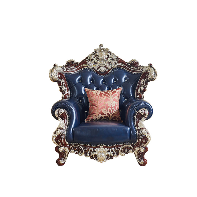 Fauteuil luxueux luxueux en cuir véritable sculpté en bois massif de 51 po de largeur