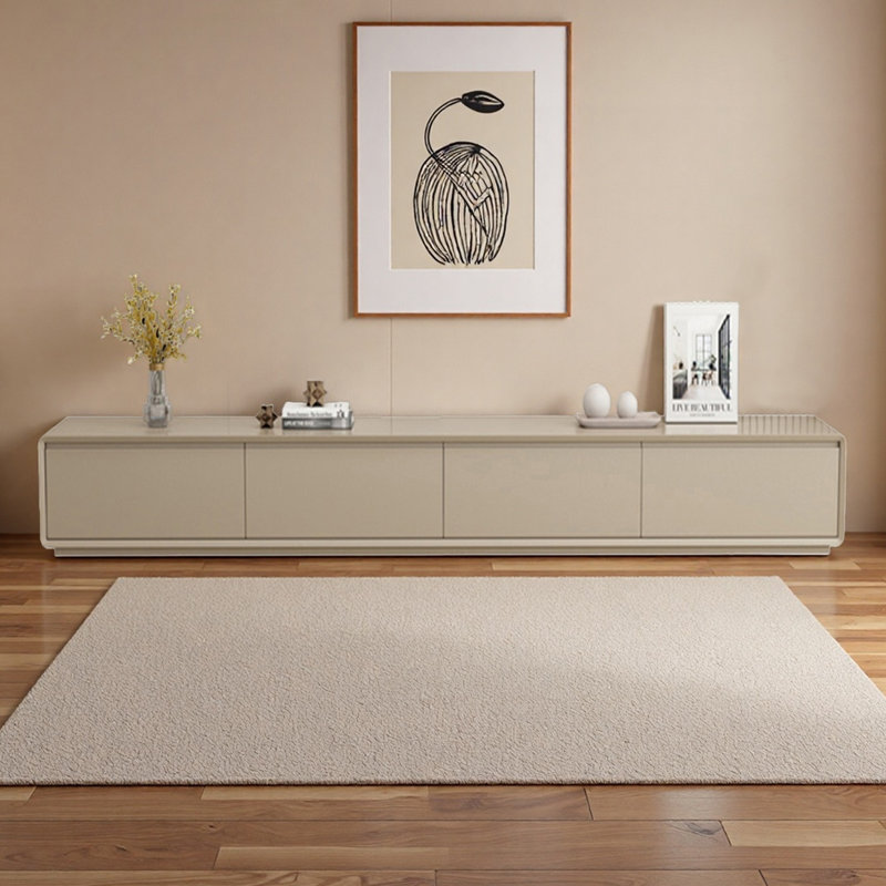 Meuble télé moderne en bois massif avec quatre tiroirs, H 13,78 po x L 86,61 po x l 15,75 po