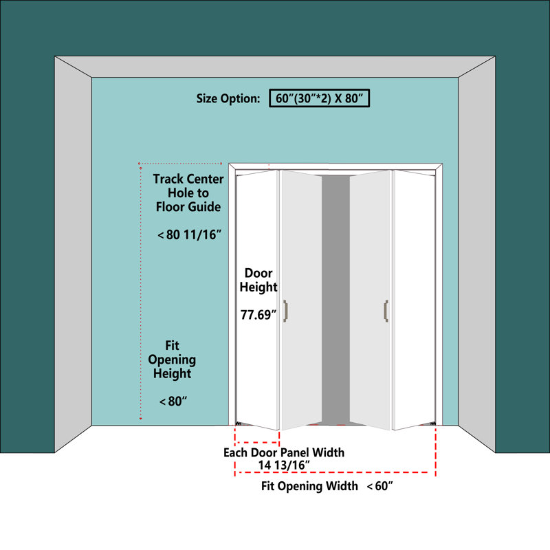 60 in. x 80 in. White MDF Bi-Fold Door with Frosted Glass Panels
