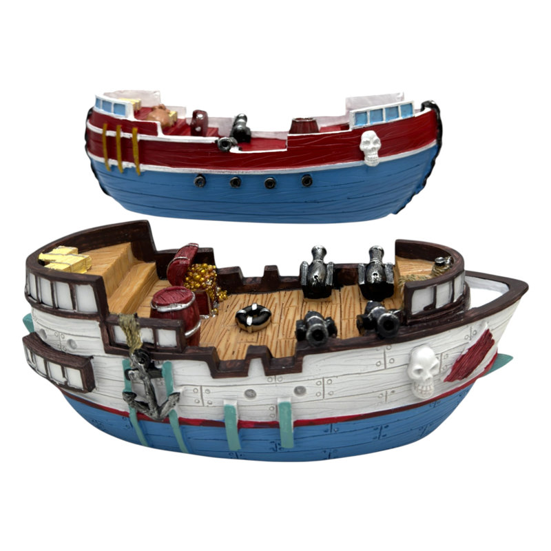 Ensemble de 2 figurines de style bateau assorties, H 3,5 po x l 3,5 po x P 9,4 po, Rouge / blanc / bleu