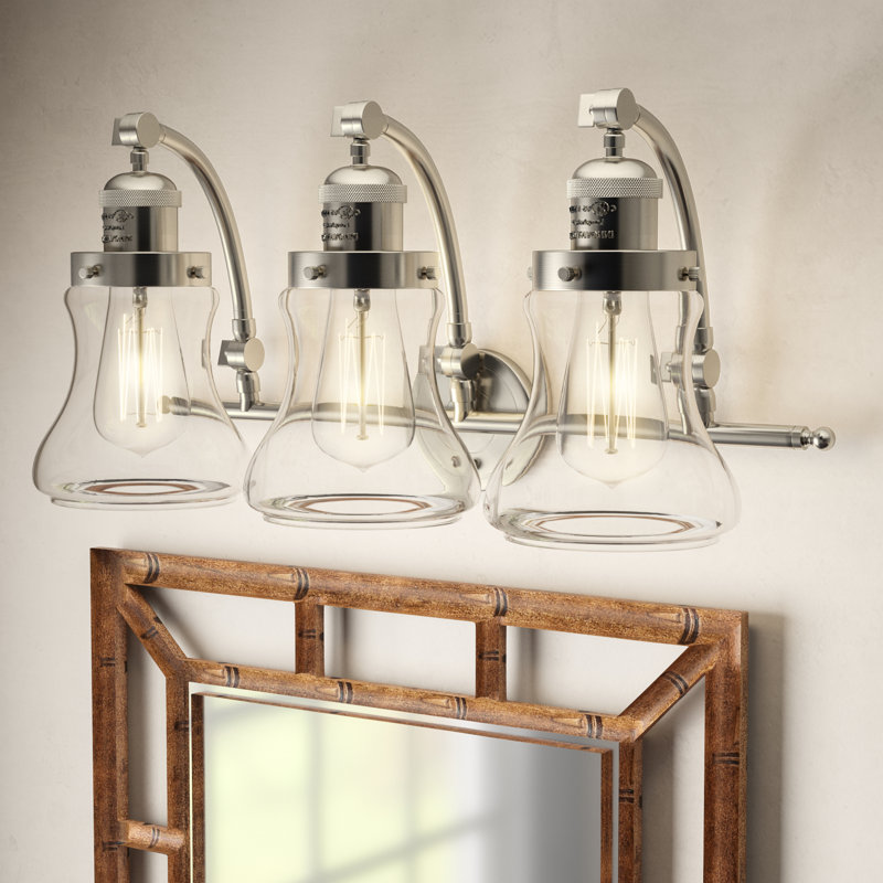 Éclairage de salle de bain à intensité variable 3 lumières Purcellville, Nickel satiné brossé, Transparent