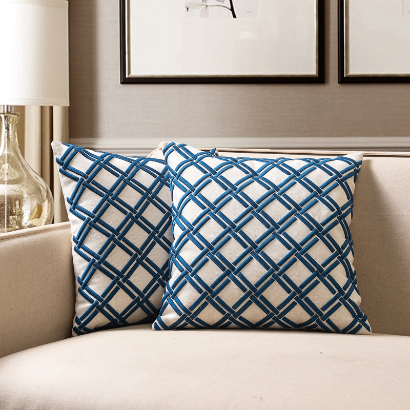  Housse de coussin géométrique 18 po, Bleu marine