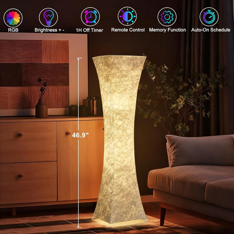 47" RGB Dimmable Corner Oliveira With Remote Control, Standing Lamp For Home & Game Room, Bulbs Included
