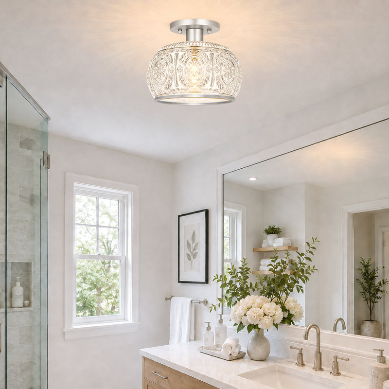 Plafonnier semi-encastré en nickel brossé rétro avec globe en verre transparent, pour couloir, cuisine, salle de bain, éclairage de chambre à coucher
