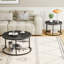 Ensemble de 2 tables basses gigognes en pierre frittée noire mat pour salon-203575327-214039163