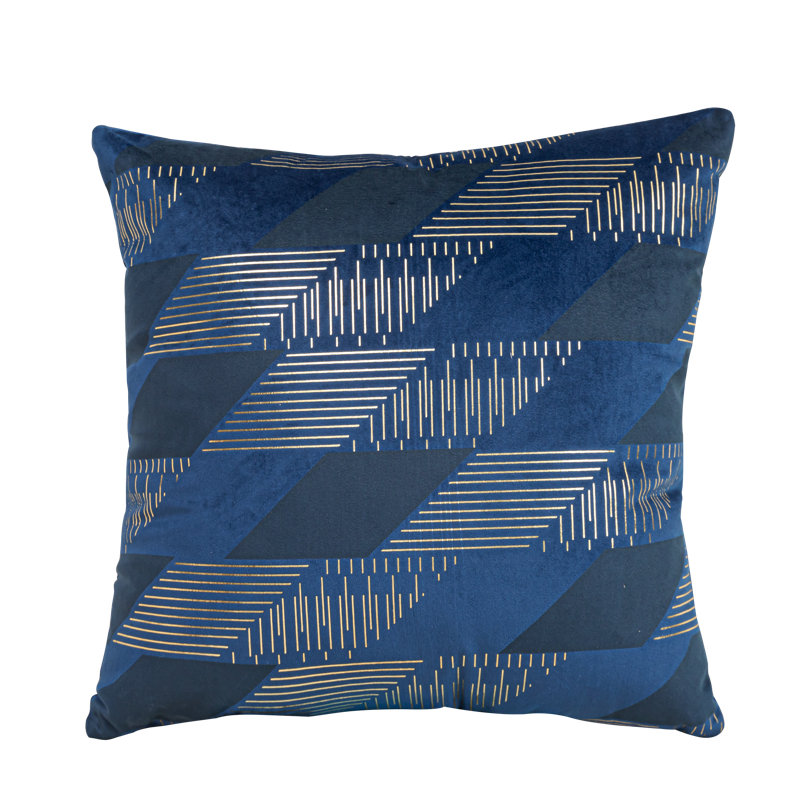 Gold Velvet Geometric Pillow Cover, Blue