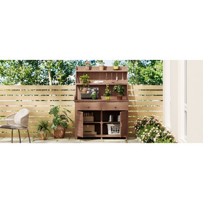 Poste de travail 65 pouces, en bois de sapin - et élégant pour les jardins, bureau de jardin brun, fait de