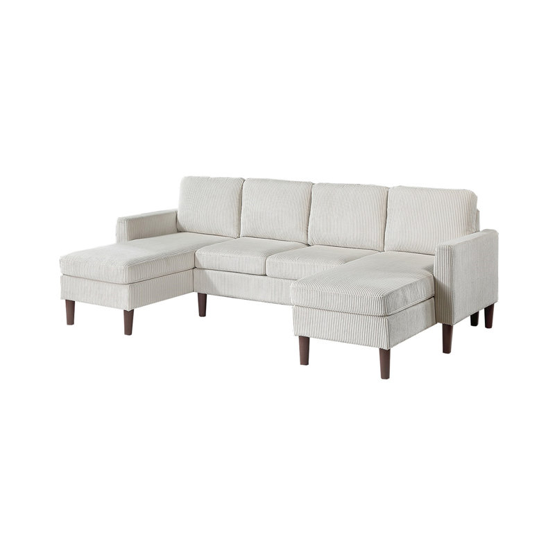 3Pc Sectional Set RAF/LAF Chaise Armless Loveseat  Color Corduroy Couch Relax Modern Comfort Living Room, Beige Corduroy
