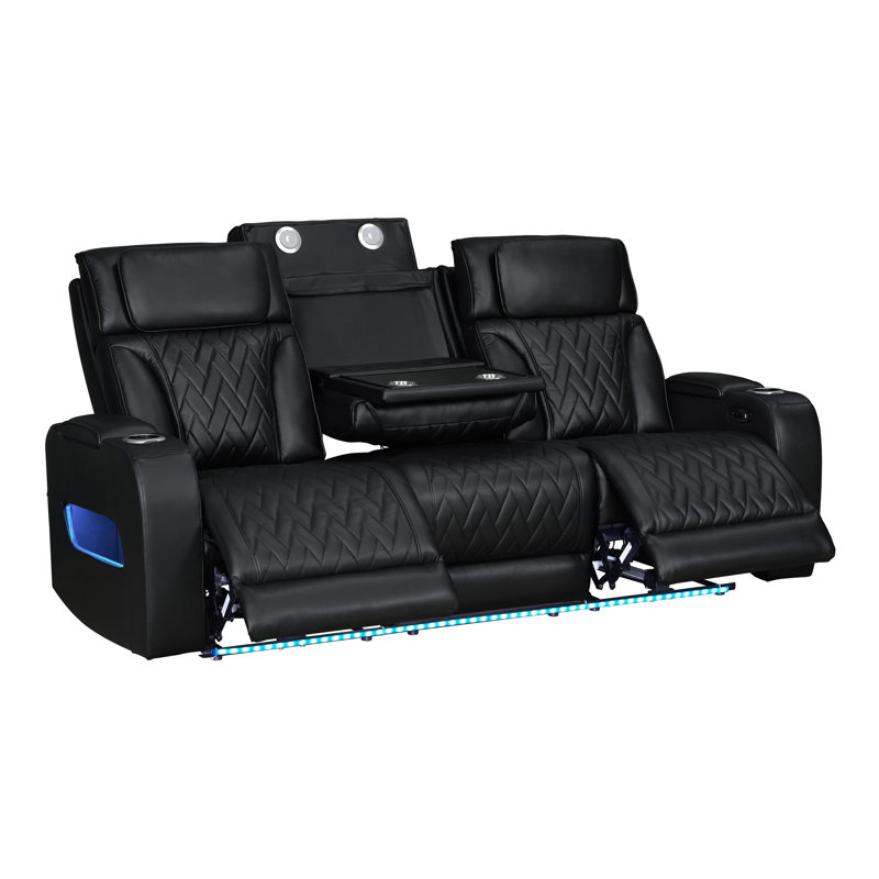Canapé inclinable électrique en cuir noir 84 po Jazz Aire Transformer, Noir