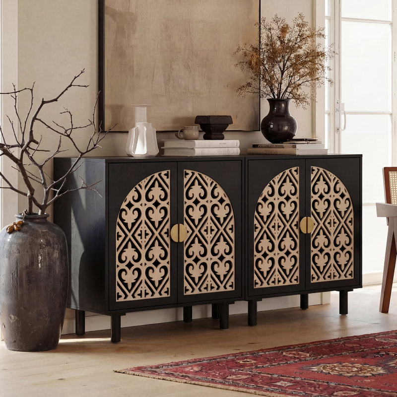 Boho Sideboard Buffet Cabinet, Black