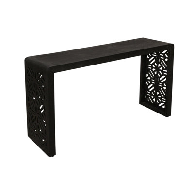 Tazmyn Console Table In Modern Charcoal Finish On Hand Carved Solid Wood