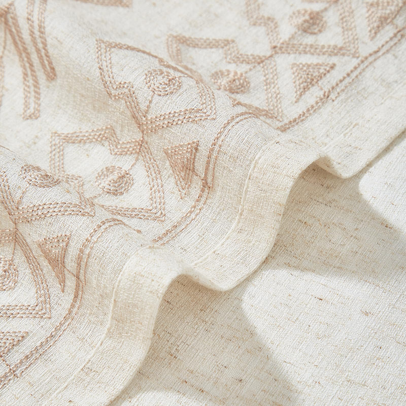 Vintage Farmhouse Curtains Boho Embroidered, 2 Panels, Beige, 52" W x 63" L