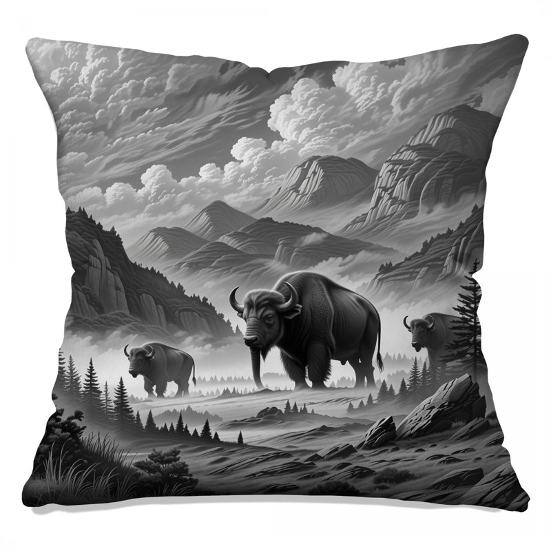 Coussins Majestic Bison Landscape, 14 X 14 pouces