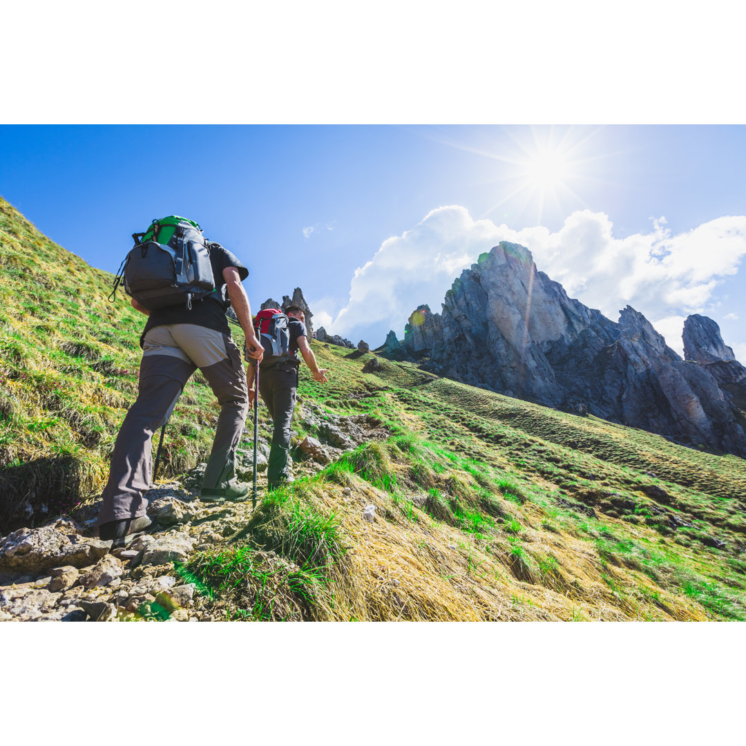 Wanderer auf dem Berg von Deimagine - Druck auf Leinwand ohne Rahmen