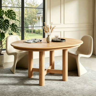 Extendable Oval Dining Table with Removable Leaf Wooden Kitchen Room Dinner Desktop Modern Furniture, Natural Wood
