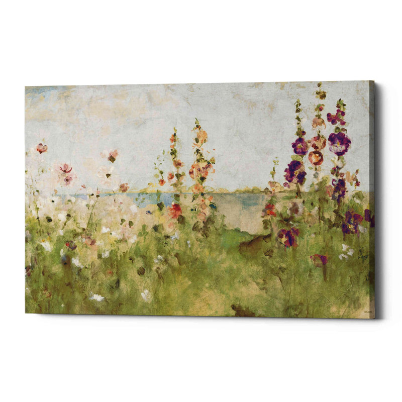 «Red Hollyhocks By The Sea» par Cheri Blum, Red Barrel Studio®, art mural sur toile