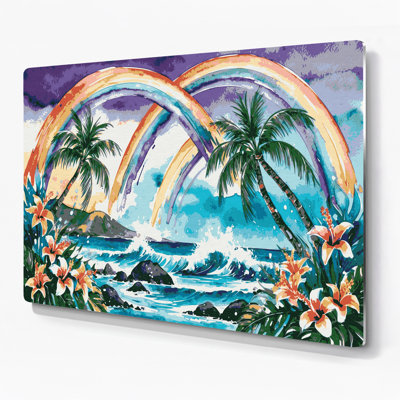 Art mural hawaïen arc-en-ciel gris en métal