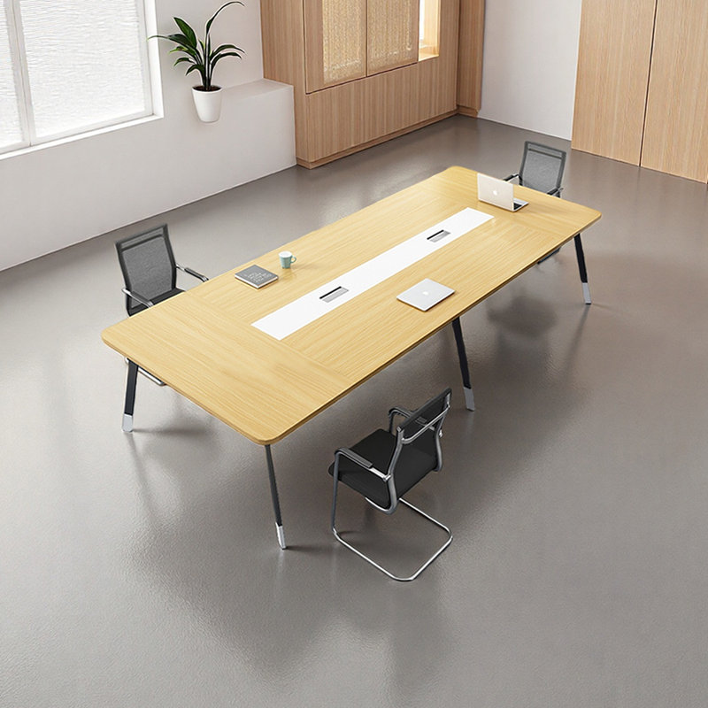 Table de conférence moderne avec pieds en métal, Blanc / bois noueux, H 29,52 po x L 102,36 po x l 51,18 po