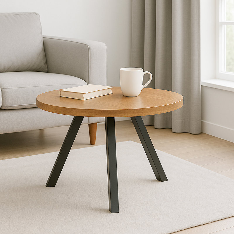 Petite table basse / d'appoint Harvest - table ronde en bois de manguier de 18 po de hauteur, design Mid-Century moderne fabriqué à la main pour le salon ou le bureau, finition naturelle