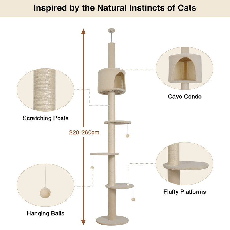 260cm H Cat Tree, Beige