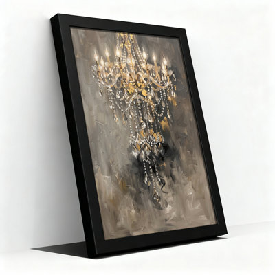 Art mural sur toile noir encadré pour le salon, la chambre à coucher, le bureau ou le vestibule - décoration murale décorative avec lustre