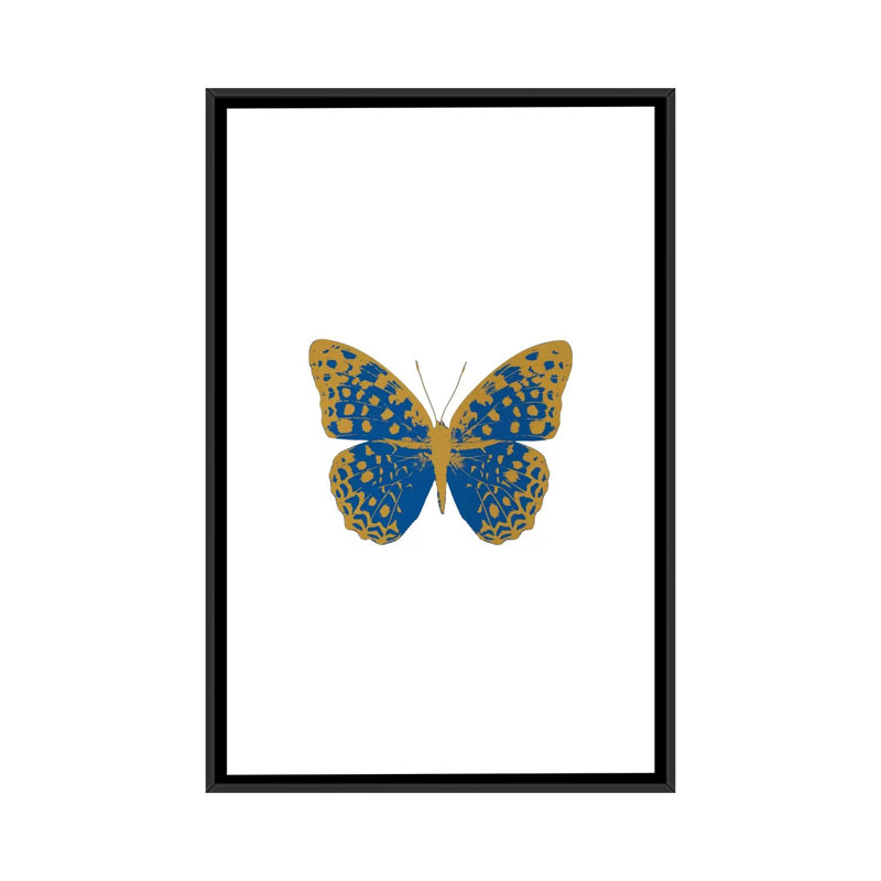 «Butterfly», impression sur toile en bleu, H 26 po x l 18 po x P 1,5 po, Toile avec cadre noir, Pas de tapis