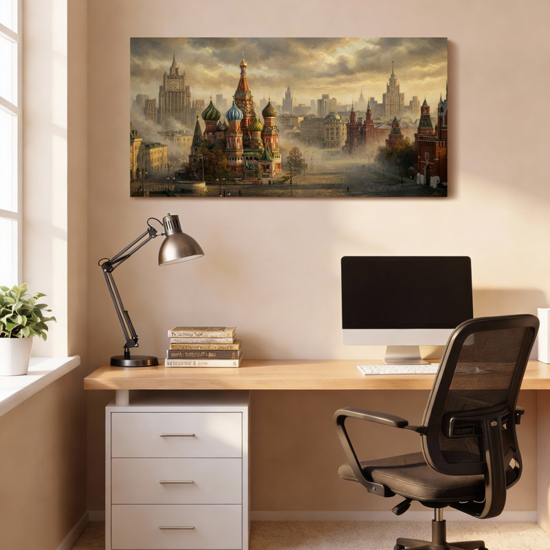 Tableau sur toile tendue représentant la cathédrale Saint-Basile de Moscou, H 16 po x l 32 po