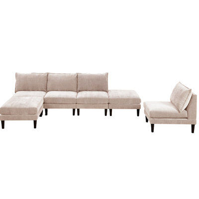 Modern 6Pcs Modular Furniture With 4 Armless Chairs & 2 Ottomans In Blush Pink Color 6 Living Room And For Decor