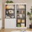 5 Tier Adjustable Bookcase with LED Lights, Roman Column Bookshelf, Open Shelves & Dual-Door Storage Cabinet