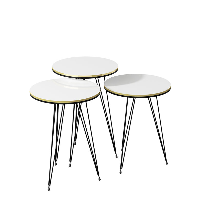 Guillemette Side Table Set, White/Gold/Black, Black