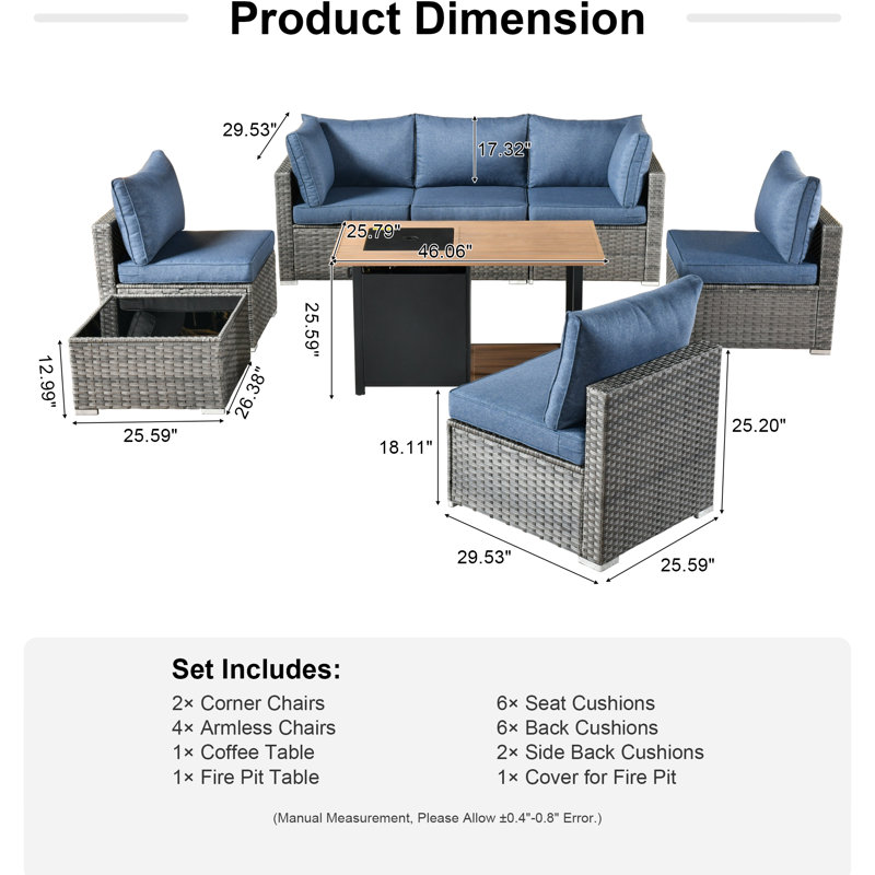 Chappotin Wicker 6 - Person Modular Patio Conversation Set with Cushions, Blue