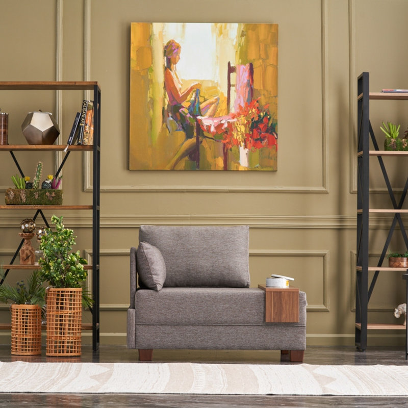Modern 1-Seat Sofa, Brown Fabric Upholstery | Solid Wood & Melamine Coated Frame | Dimensions: 39.4 x 31.5 x 29.5 inches | Easy Clean, 100% Polyester & Cotton, Comfortable 12.6 in Thick DNS Foam | Ideal for Home & Hotel Décor