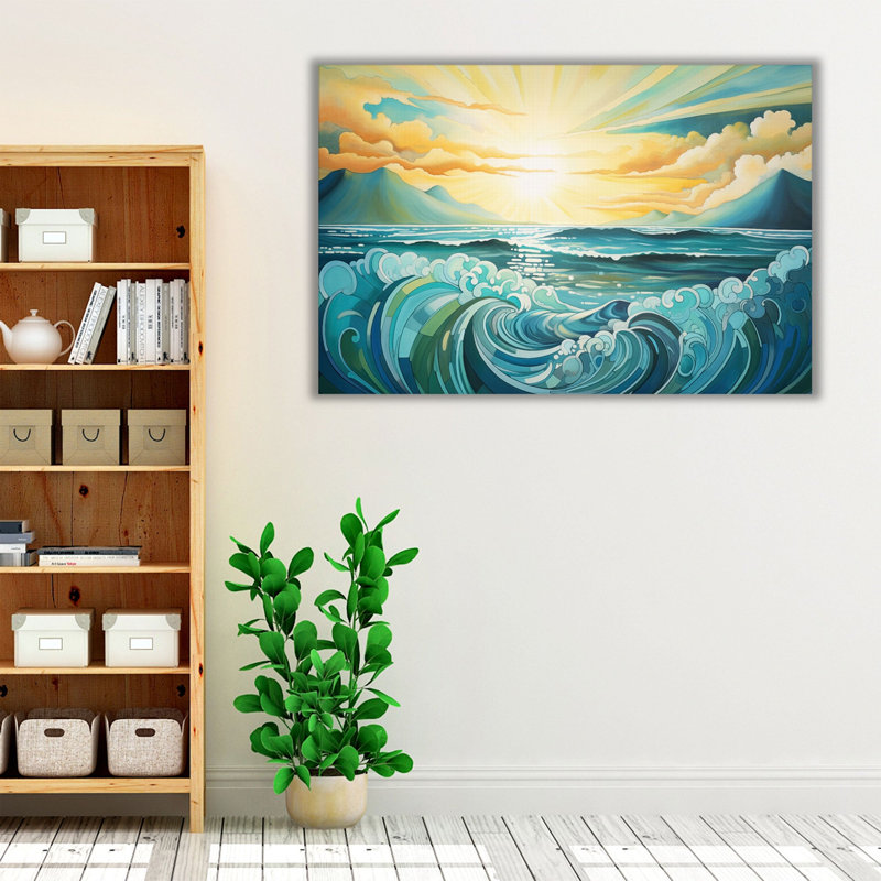 «Green Coastal Whispers», reproduction d'art murale, Toile avec cadre brun, H 12 po x l 18 po x P 1,25 po