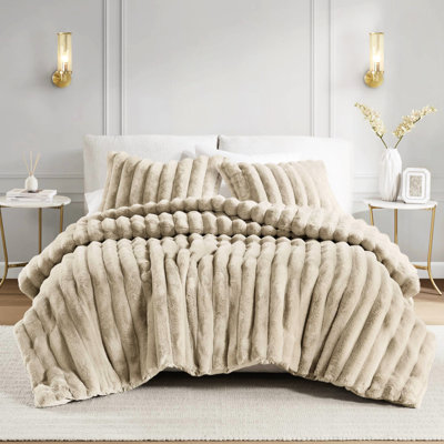 3 édredon très grand en fausse fourrure taupe, devant en fourrure lisse pour plus de confort, taupe côtelé à haute respirabilité, -