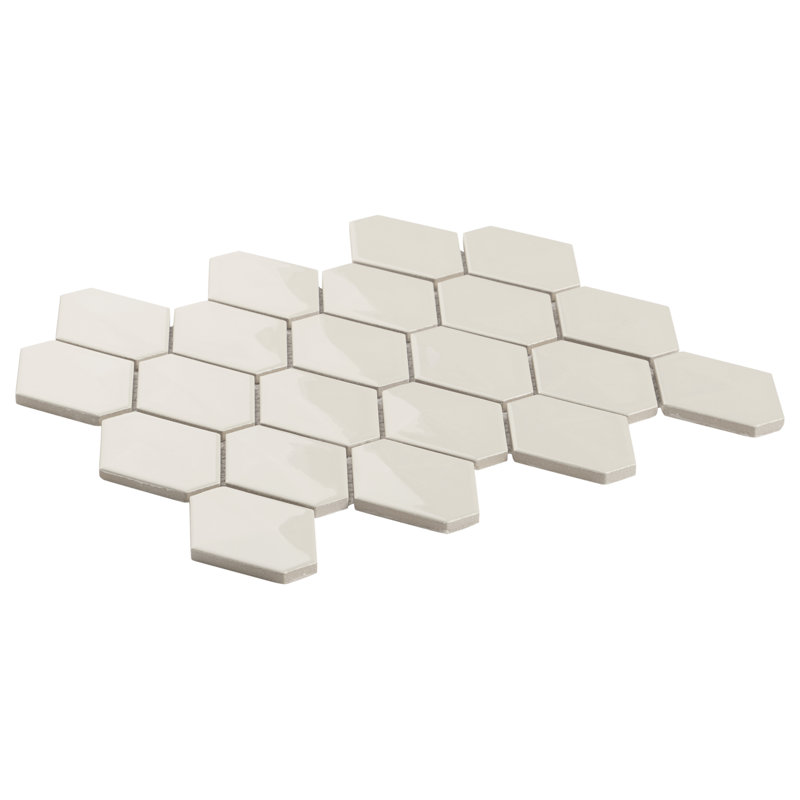 Overlay Diamond 10.39 In. X 12.55 In. Glossy Ceramic Mosaic Wall Tile (9.9 Sq. Ft. / Case), Mushroom Gray