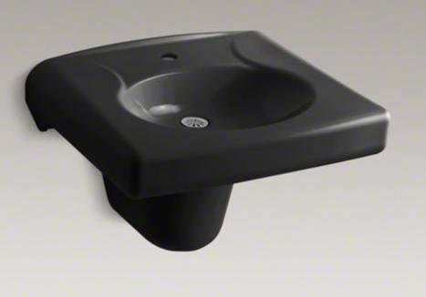 Brenham Ceramic 22" Wall Mount Bathroom Sink, Black Black, Single 