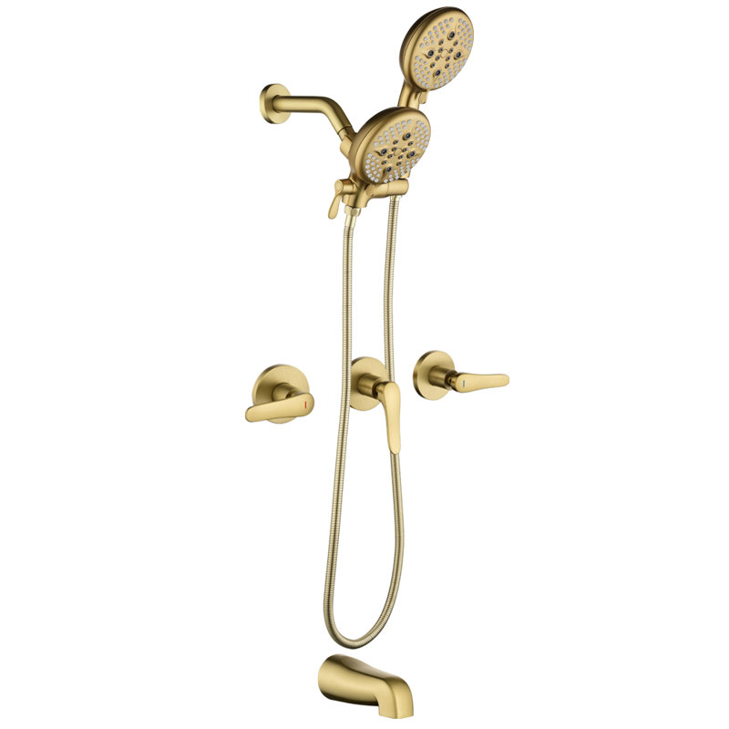 Ensemble de robinet de douche à 3 poignées avec système de douche, Or brossé