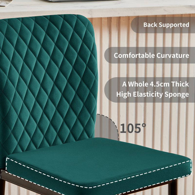Belony Velvet Modern Upholstered  Armless Bar Stool, Green