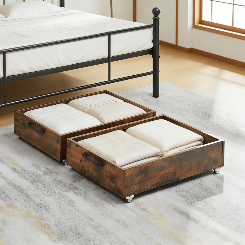 Under Bed Storage Drawers With Wheels, 2-Pack Composite Wood Organizer For Shoes, Clothes, And Bedroom Storage, Heavy-Duty And Floor-Safe Design