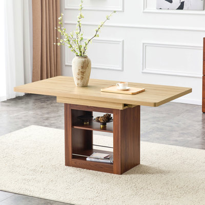 Une table de salle à manger extensible avec espace de rangement, une table de salle à manger extensible de 59 à 71 pouces. Table à tirer rectangulaire avec structure en MDF robuste, pouvant accueillir de 4 à 8 personnes.