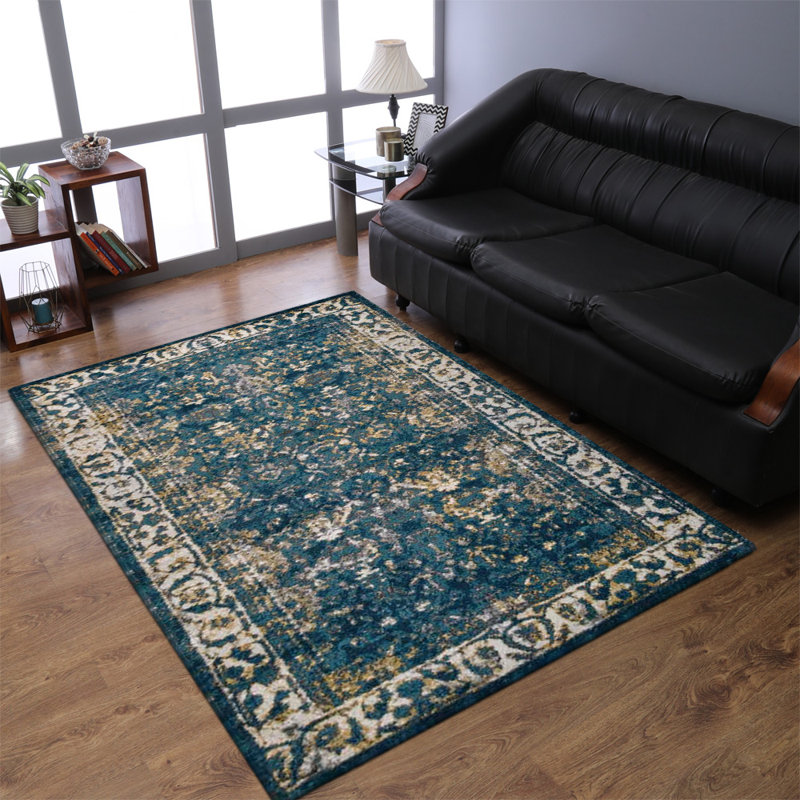 Crayton Machine Made Heatset Polypropylene Area Rugs - Rectangle, Blue, Classic Oriental Traditional Design, Medium Pile Machine Made Area Rugs