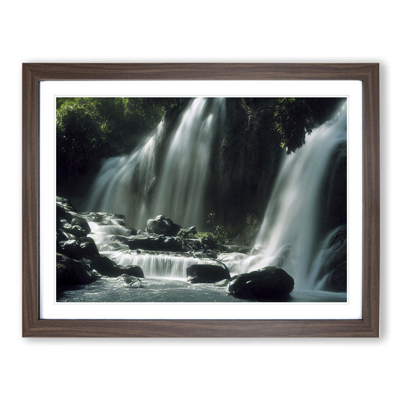 Striking Waterfall - Single Picture Frame Print, 46cm H x 64cm W x 2cm D, Walnut