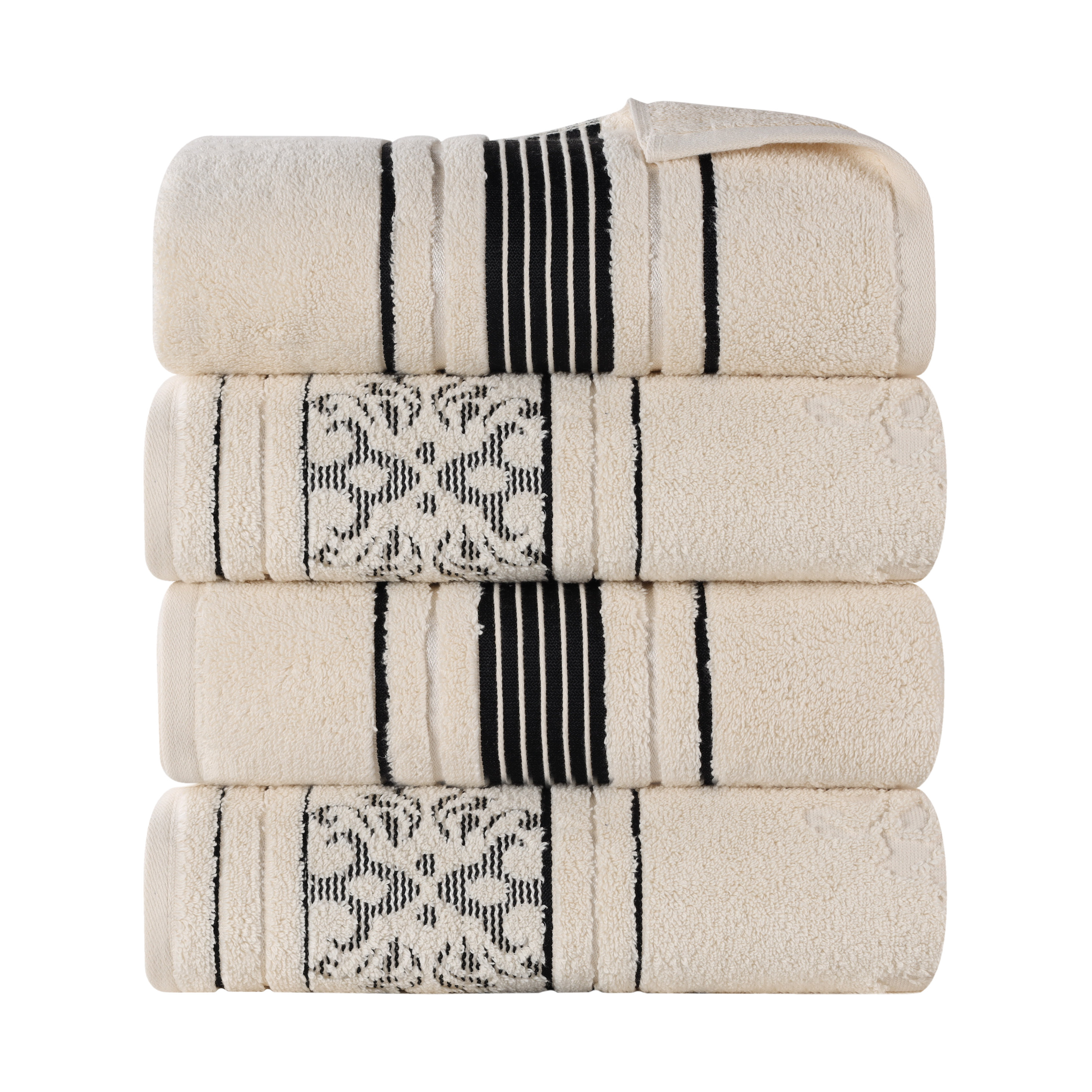 Sadie Zero Twist Cotton Solid and Jacquard Floral Absorbent 9 Piece Assorted Towel Set Charlton Home Color: Ivory