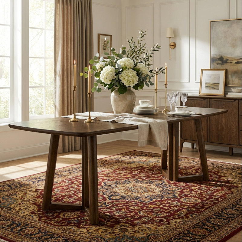 Ebern Designs Rectangular Dining Table With Solid Wood Legs, Farmhouse ...