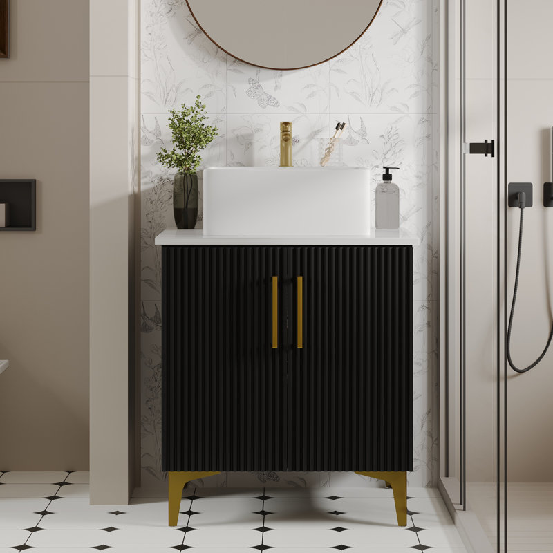 Balconera Freestanding  24 Inch Bathroom Vanity With Sink And Engineered Stone Countertop, Black