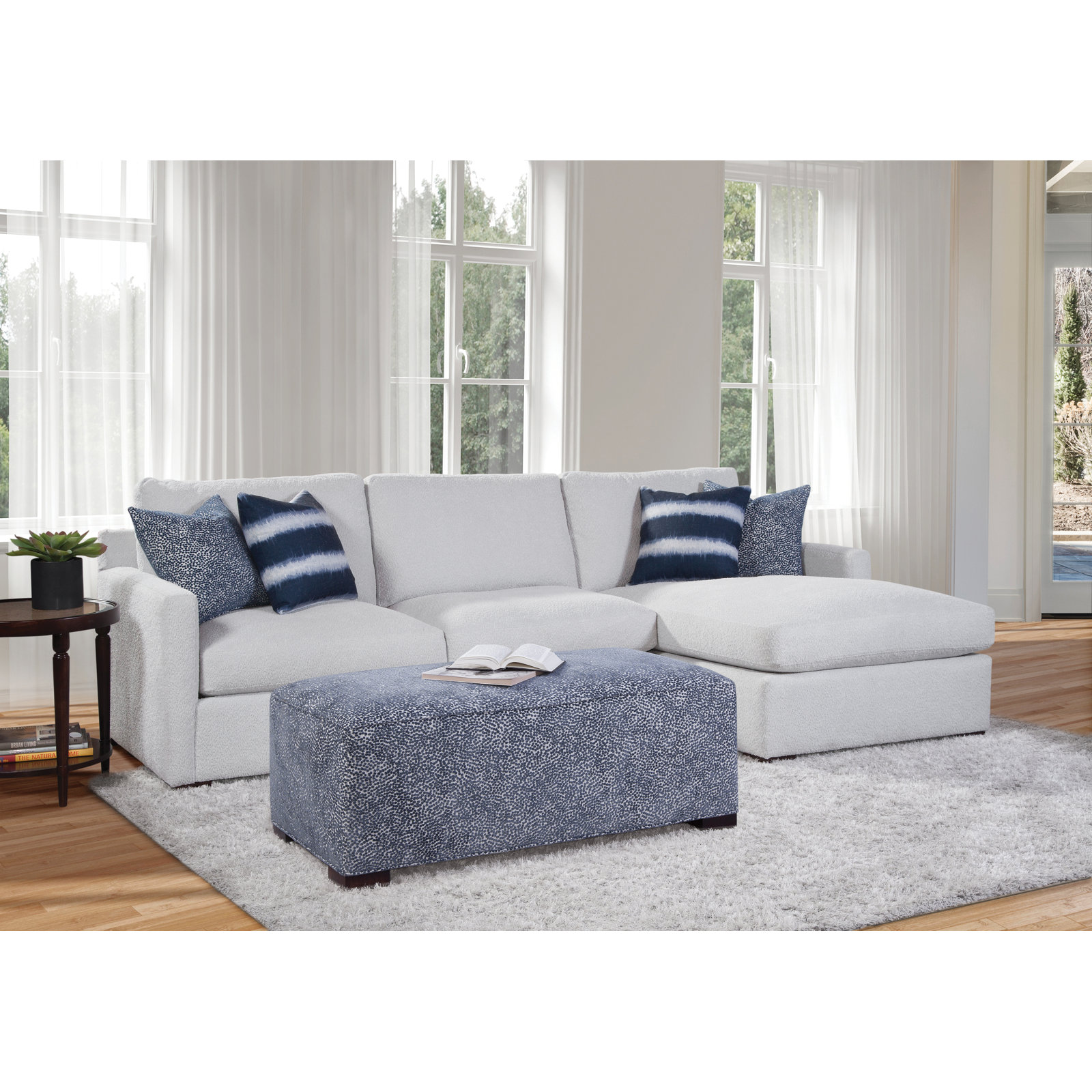 Bel-Air Upholstered Chaise Sectional, Snow Crypton Performance; 0884-91, Right Hand Facing, Java