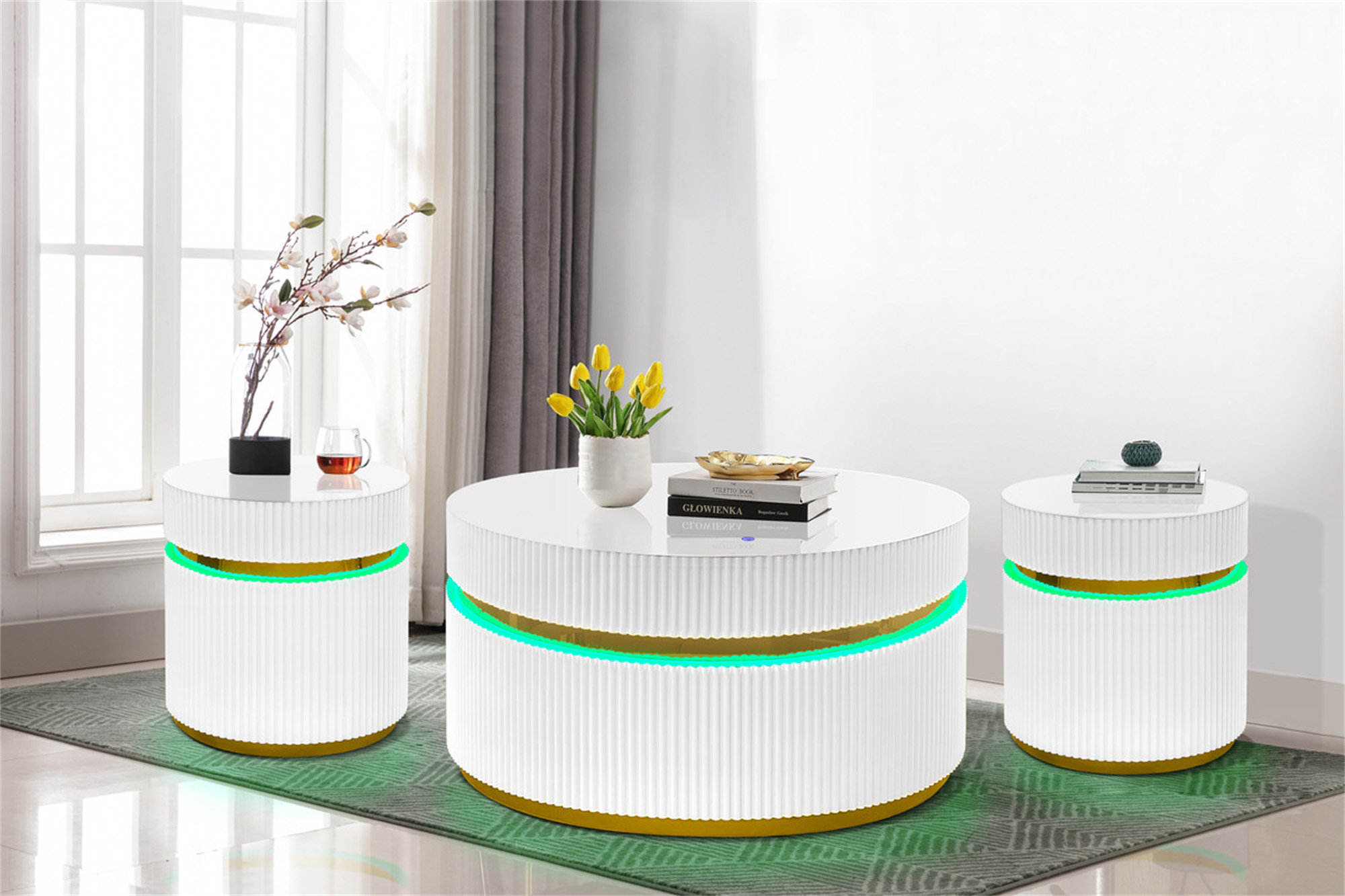 Latitude Run® Tivoli 3-Piece Round Coffee Table Set With Glass Top And ...