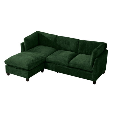 Spacious Green Chenille Sectionals With Storage For Modern Living Rooms