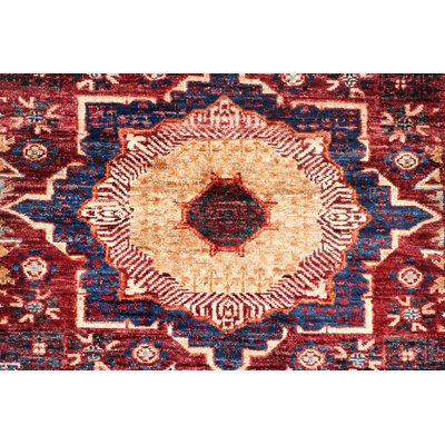 Tapis oriental rouge / bleu marine / ivoire en laine noué à la main Aryana